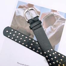 歐美風格復古朋克鉚釘皮帶,中性適用,適用於y2k、嘻哈,黑色丹寧帶 - 黑色 - 查看 7