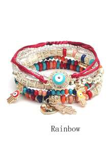 6pcs Bohemian Style Fashionable Elastic Beaded Bracelet, With Multiple Pendants, Perfect For Women Valentine's Day, Dating, Expressing Love, And Surprising Gifts - 0022 - View 2