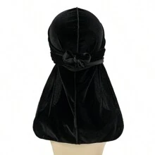 Z.H.A 1pc Velvet Durags For Men And Women - Soft And Comfortable Shower Cap With Long Tail And Wide Straps - Perfect For Protecting Hair And Styling - Black - View 9