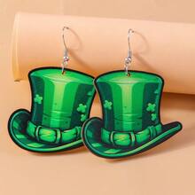 St. Patrick's Day愛爾蘭節綠色帽子四葉草樂木耳環女款,個性化創意新奇,適合日常穿戴、聚會、節日 - LUCK帽子 - 查看 2