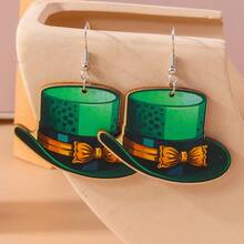 St. Patrick's Day愛爾蘭節綠色帽子四葉草樂木耳環女款,個性化創意新奇,適合日常穿戴、聚會、節日 - LUCK帽子 - 查看 3