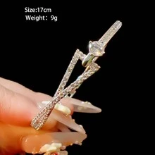 3pcs/Set Popular Geometric Design & Diamond-Inlaid Bangle Bracelet, Versatile And Luxurious Wristband - Silver - View 6