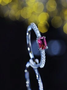 1pc Fashionable Minimalist Square Shaped Ring Suitable For Women And Couples Daily Wear - Royal Blue - View 2