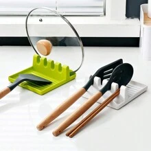 1pc Plastic Pan Cover Rack, Kitchen Spoon Holder, Pot Lid Organizer - Green - View 1