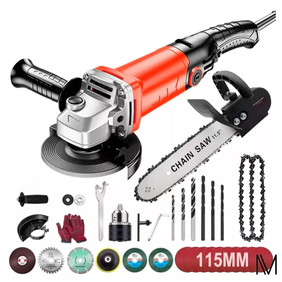 980 W Angle Grinder With Drill + Chainsaws 3 In 1 - Black - View 1