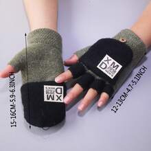 兒童編織暖手套,設有翻轉手套,卡通恐龍設計半指手套,適用於學生寫作、玩手機、騎自行車和防風,適用於秋冬季節 - 彩色 - 查看 2