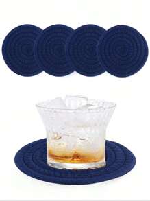 1個4.8英寸/12厘米杯墊,螺紋針織圓形飲用隔熱墊,吸水且耐熱飲料杯墊 - 藏蓝色 - 查看 1