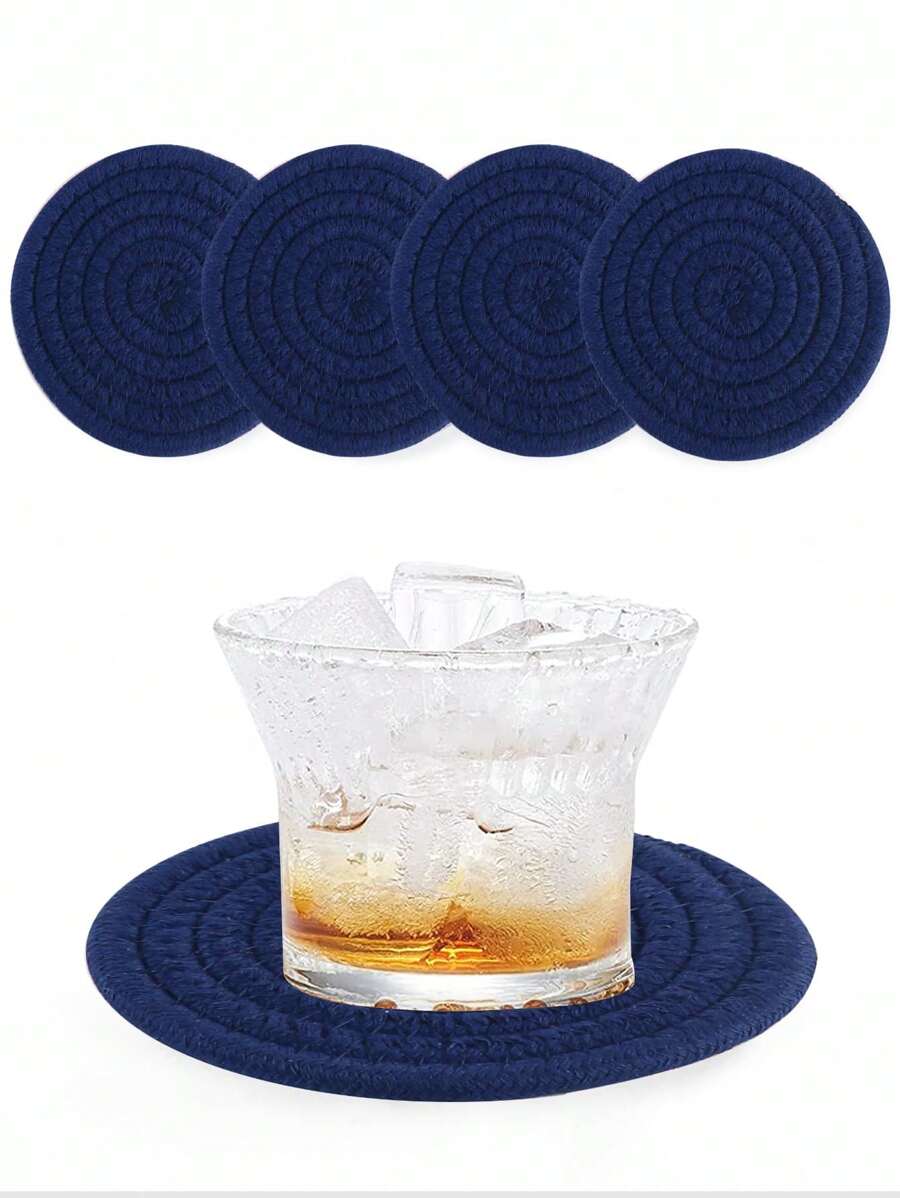 1個4.8英寸/12厘米杯墊,螺紋針織圓形飲用隔熱墊,吸水且耐熱飲料杯墊 - 藏蓝色 - 查看 1