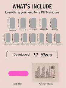 Transforme sus uñas con 24 piezas de uñas postizas de decoración de diamantes de imitación franceses sólidos azul cielo cuadrados largos y 1 hoja de cinta y 1 lima de uñas - Multicolor - Ver 4