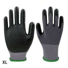 工作手套微泡丁腈涂层，无缝针织尼龙手套，触摸屏，带胶点