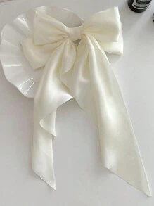 1pc Women's French Bow Hair Clip With Silk Ribbon Streamer Ponytail Holder Elegant Hair Accessory For Bridesmaid - Beige - View 3