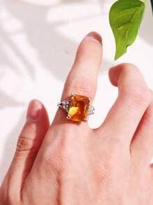 1pc Retro Metal & Zirconia Decor Ring For Women, Creative & Simple Valentine'S Day Gift, Party Jewelry 2024 New Arrival - Multicolor - View 8