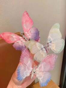 1入組會移動的蝴蝶髮夾,漸變效果,女孩髮飾