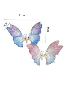 1入組會移動的蝴蝶髮夾,漸變效果,女孩髮飾