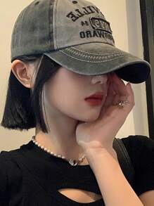 Ins Vintage Gray Baseball Cap For Women & Men, Autumn & Winter, American Style Washed Hat With Wide Brim For Big Head Size, Fashionable And Concise Accessory To Highlight Facial Features, Suitable For Spring & Summer Wear - Multicolor - View 9