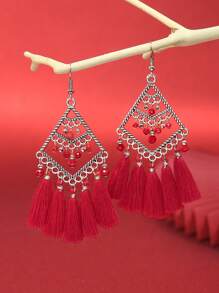 HANQI 3雙/組復古風紅色系時尚耳環套裝,帶各種幾何圖案、流蘇、綠松石、紅珠子的裝飾,適用於女性在各個季節的外出、工作、派對、表演等場合佩戴 - 紅色 - 查看 16