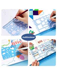 1套7入組法式曲線圓形和螺旋模板,用於繪圖和學校項目 - 藍色 - 查看 4