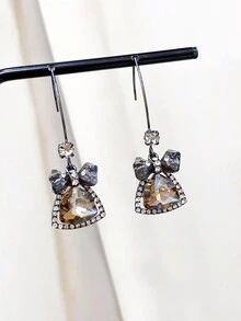 1pc Bow Knot Design Delicate & Gorgeous Women's Earrings With Champagne Colored Triangle Crystal & Rhinestone Decoration - Multicolor - View 10