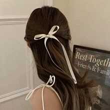 2 件女士发饰 - 白色可爱丝带蝴蝶结发夹和甜美涤纶编织发夹，带蝴蝶结和优雅流苏发夹 - 送给女孩的完美情人节礼物情人爪夹发夹发夹发夹发夹发夹发夹秋冬度假装女士 - 奶白色 - 查看 12