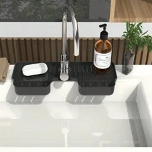 Kitchen Sink Splash Guard With Sponge Holder Silicone Faucet Handle Drip Catcher Tray Dish Soap Dispenser Mat Sink Accessories - White - View 5