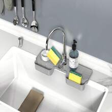 Kitchen Sink Splash Guard With Sponge Holder Silicone Faucet Handle Drip Catcher Tray Dish Soap Dispenser Mat Sink Accessories - White - View 7