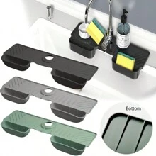 Kitchen Sink Splash Guard With Sponge Holder Silicone Faucet Handle Drip Catcher Tray Dish Soap Dispenser Mat Sink Accessories - White - View 3