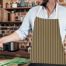 1件帶有條紋圖案的廚師圍裙,含亞麻條紋印花,防油功能,適用於廚房 - 卡其色 - 查看 6