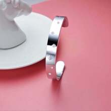 1pc Korean Design Minimalist Cz Stone Inlaid High-End Open Bangle, Suitable For Women's Daily Wear At Work Or Commuting - BB-655 - View 3