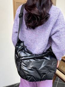 新款女士包包大容量折叠包轻便单肩斜挎包大容量手提包 - 黑色 - 查看 3