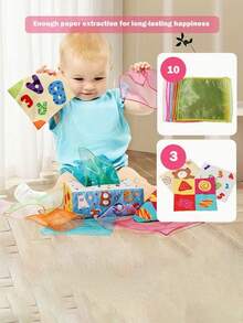 恐龍造型餐巾盒（附10片布餐巾和3片皺紋紙巾）,智力和耐撕的衛生紙盒,適用於手指鍛煉和娛樂 - 彩色 - 查看 4