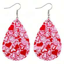 A Pair Valentine's Day Pu Leather Earrings With Double-Sided Printed Heart Pattern - Earrings - View 17