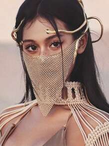 1入組流蘇裝飾面紗,配耳夾,豪華裝飾派對面罩,性感流蘇腰帶,化妝舞會工具,爪鍊和鑲有鑽石的面罩,晚宴用的面部飾品,髮飾 - 金色 - 查看 5