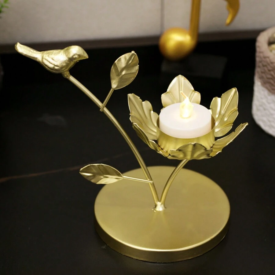 1入金色鐵製鳥形燭台,復古創意桌面裝飾,浪漫燭光晚餐婚禮派對裝飾