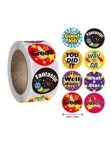 1 Roll Of Fun Doodle Decorative Stickers For Decorating Mobile Phone Cases, Laptops, Notebooks With Cartoon Cute Characters, Encouraging Words And Phrases,Rewarding Stickers, Stationery Adhesive Seal Label Stickers - Multicolor - View 1