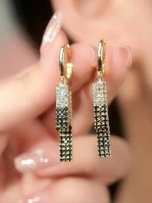 1對時尚鋅合金鑽石珍珠吊墜耳環,適合女性日常佩戴 - N1067 - 查看 2