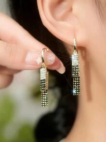 1對時尚鋅合金鑽石珍珠吊墜耳環,適合女性日常佩戴 - N1067 - 查看 3