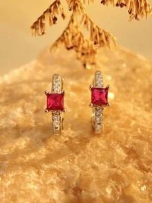 1 cặp bông tai vòng Zirconia tinh xảo dành cho nữ bạc Sterling S925 trang sức nữ cao cấp quà tặng kỷ niệm bông tai trang sức cao cấp - Bạc - Xem 2