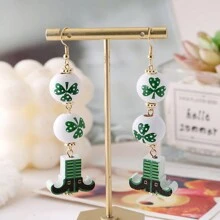 1 Pair Of St. Patrick's Green Spherical Wooden Clover Print Fashion Women's Earrings - Multicolor - View 21