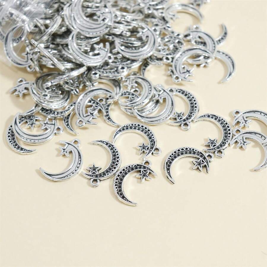 20入組古銀鍍銀星月吊墜,可用於製作手鍊或者手工藝品飾品 - 古銀色 - 查看 1