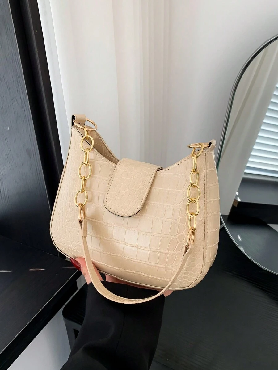 高端素淨時尚設計單肩包，新流行款式，適用於通勤和多種用途 - 卡其色 - 查看 1