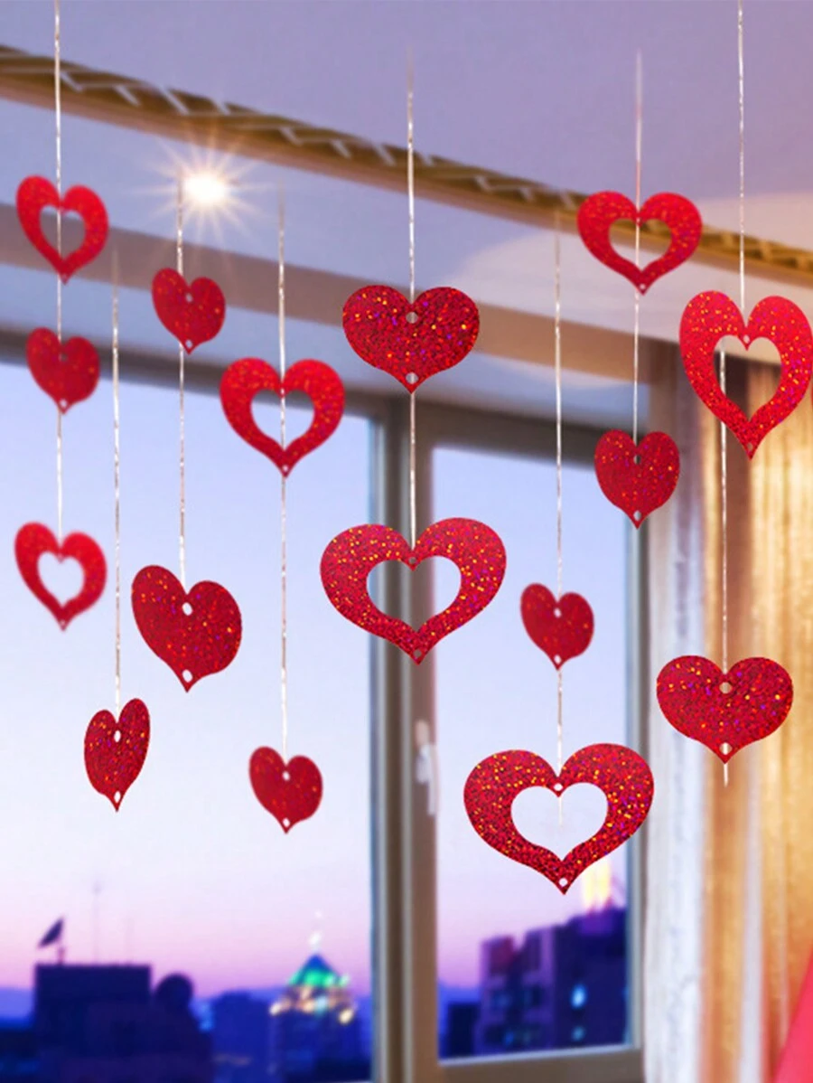 100 Uds. Colgantes En Forma De Corazón De Hilo De Seda De Lluvia Roja - Rojo - Ver 1