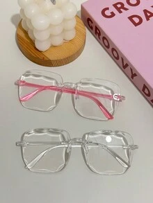 方形无框电脑镜架时尚眼镜，男女通用。适合日常佩戴、摄影、户外聚会 - 彩色 - 查看 23