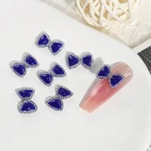 新款時尚銀邊蝴蝶領結仙女弓結3D頸部裝飾樹脂指甲藝術補給品批發 - 寶藍色 - 查看 3