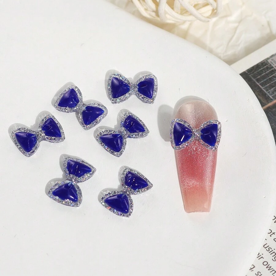 新款時尚銀邊蝴蝶領結仙女弓結3D頸部裝飾樹脂指甲藝術補給品批發