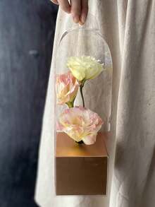 1入組/2合1透明自己動手裝禮物包裝盒,適用於情人節花卉包裝,婚禮上的玫瑰花店花卉容器、糖果包裝 - 玫瑰金 - 查看 4