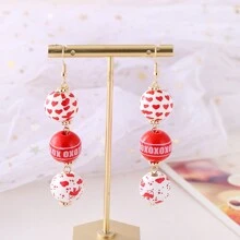 1 Pair Of Creative Spherical Pink Valentine's Day Atmosphere Wooden Women Earrings Heart Pattern Earrings - Pink - View 18