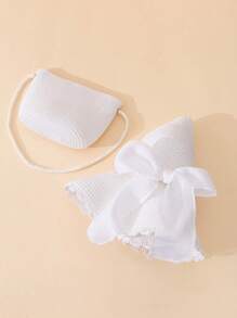 2pcs Ladies Khaki Beach Sun Hat & Crossbody Woven Bag Set With Wavy Bowknot, Perfect For Holiday Travel Boho Halloween