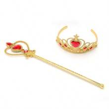 5入組公主配件套裝組合,皇冠手套項鍊權杖耳環戒指六件套,適用於女孩生日假日派對風格裝飾 - 黃色 - 查看 3