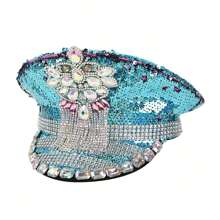 藍色狂歡節服裝帽,狂歡節音樂會、舞蹈、燃燒人節、派對帽,閃亮船長帽 - 紫色 - 查看 3