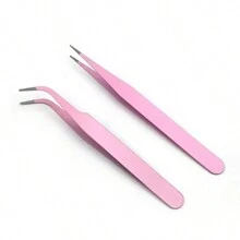 2pcs Colorful Pointed & Curved Clip, Macaron Pink Handmade Planner Tweezers, Stainless Steel Sticker Adhesive Craft Tweezers, Tools For Men